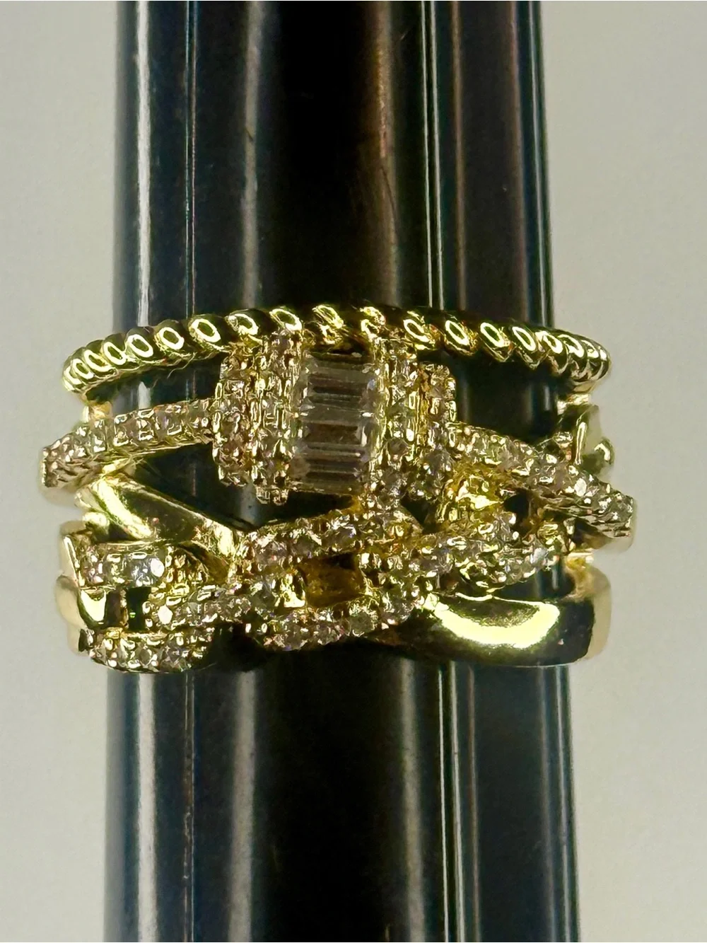 Multi Row Cable Chain Link 14kt gold plated Stainless Steel Adjustable Ring